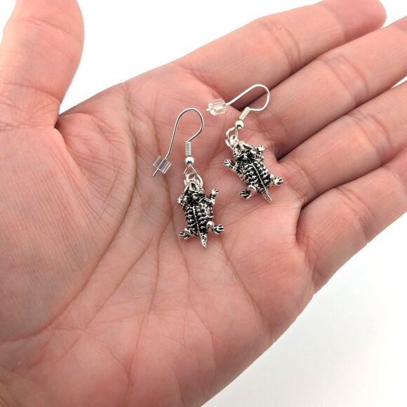 Navajo Jewelry Horned Toad Dangle Earrings Sterling Silver Handmade *** - Picture 6 of 10